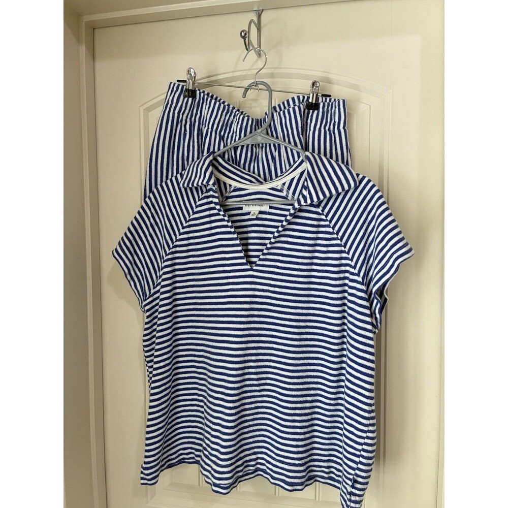 Free Assembly Navy & White Terry Cloth Striped Collared Tee Xl matching shorts L